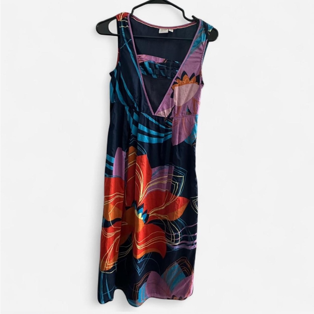 Vintage Esprit Floral Midi Dress Blue & Orange Summer Sun Dress Size 8